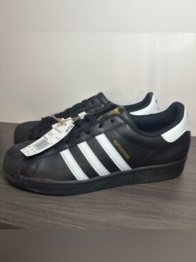 adidas Superstar Men's 11 Black and White Leather Sneakers